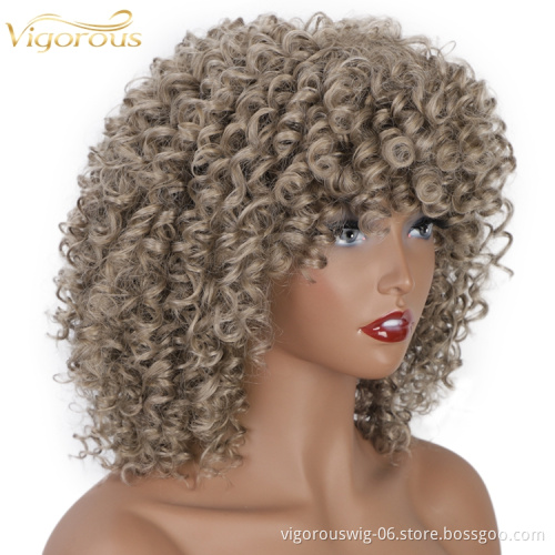 Vigorous afro kinky curly brown bob short cheap wholesale high quality heat resistance fiber black women synthetic hair wigs